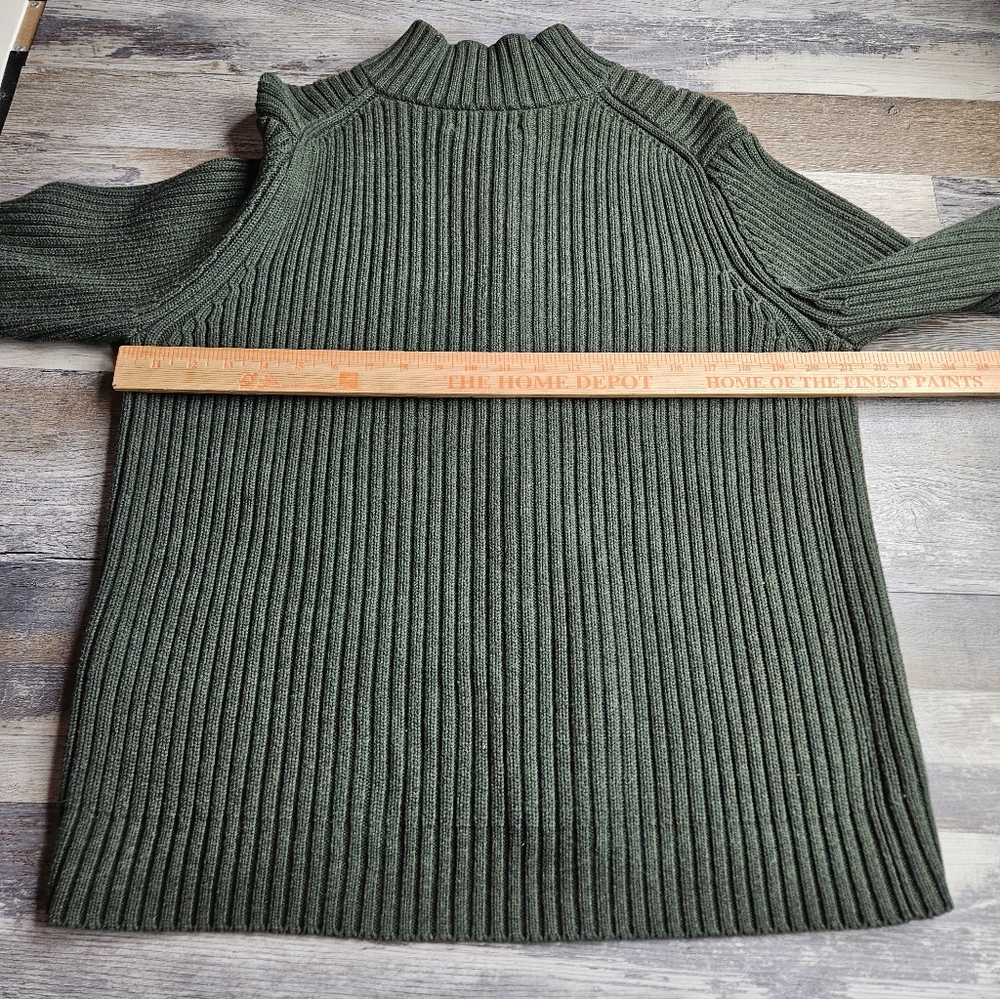 Land's End 90s Y2K Style Zip Front Cardigan Sweater Cable Knit Army Green Large - Picture 12 of 13